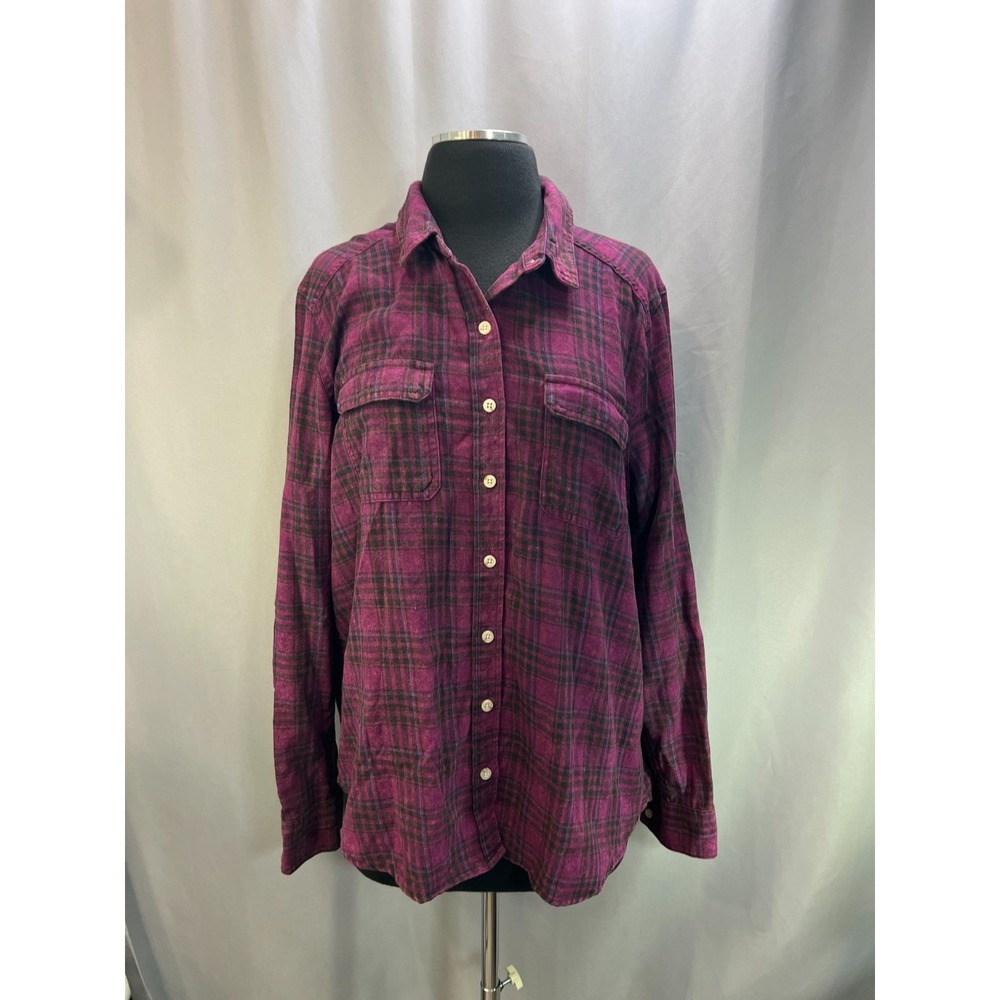 Mossimo Supply Co. Flannel Shirt Womens 2XL Purple Black Plaid Cotton Button Up